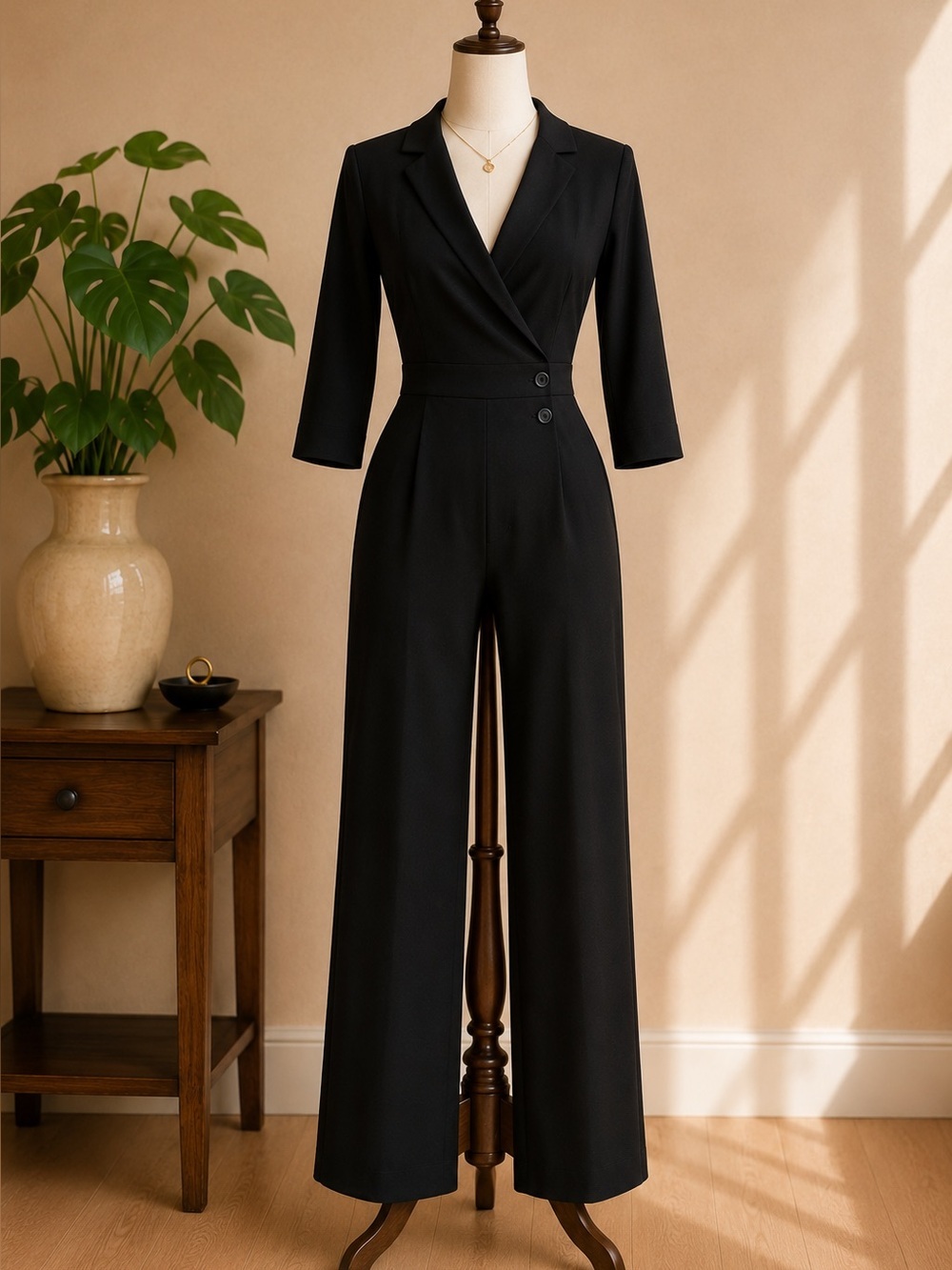 Frank And Oak Black Tailored Jumpsuit Wrap Front Wide Leg Minimalist Women's XS